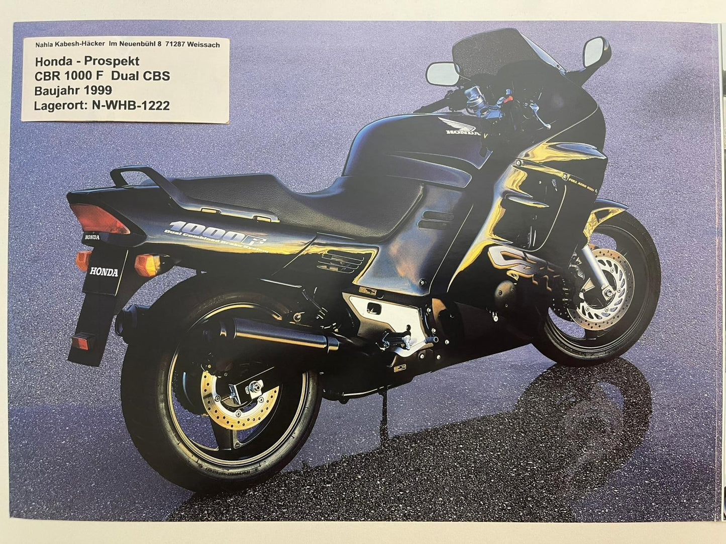 Prospekt Honda CBR1000F Dual CBS Bj. 1999 + Aufkleber