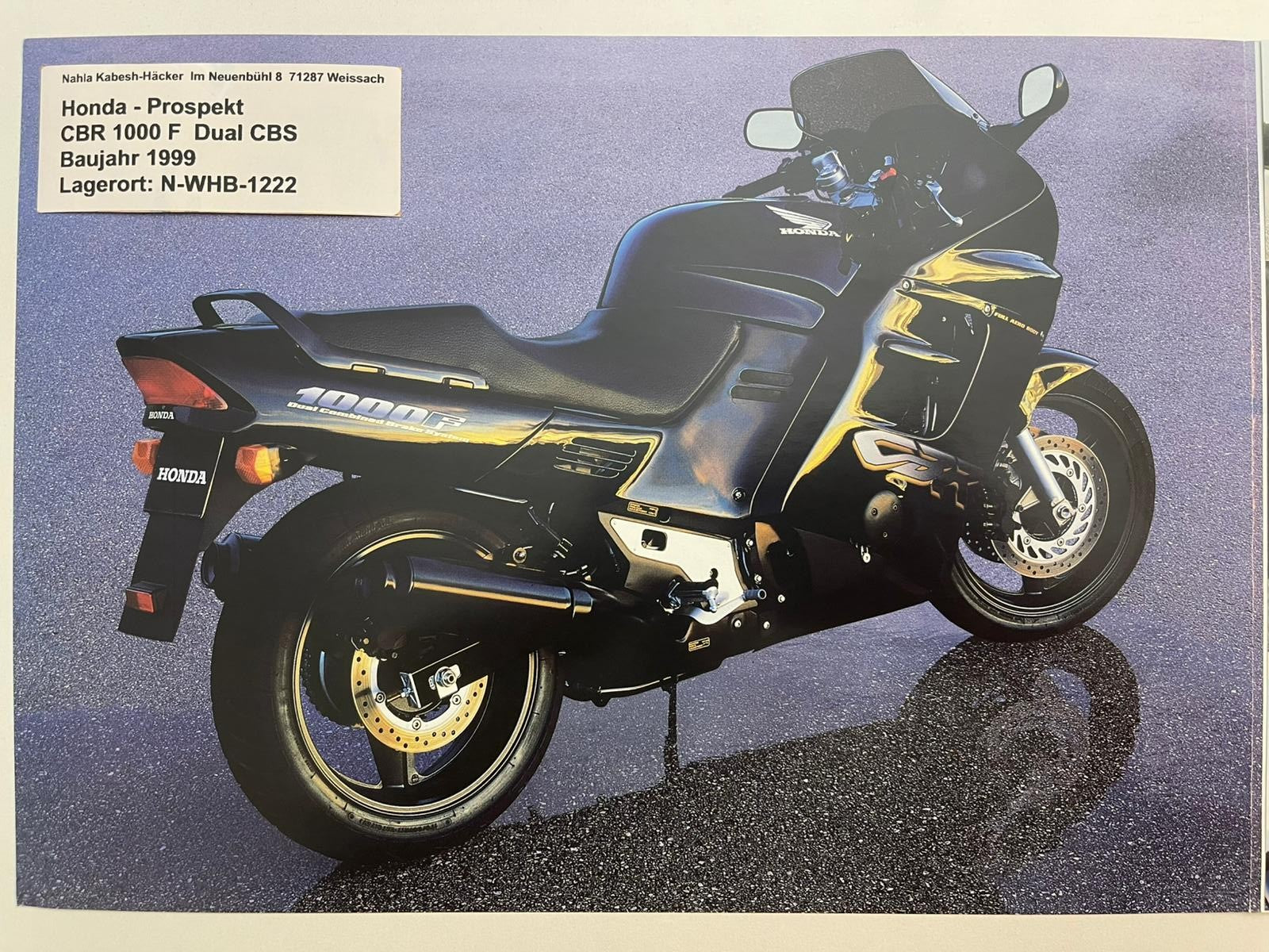 Prospekt Honda CBR1000F Dual CBS Bj. 1999 + Aufkleber
