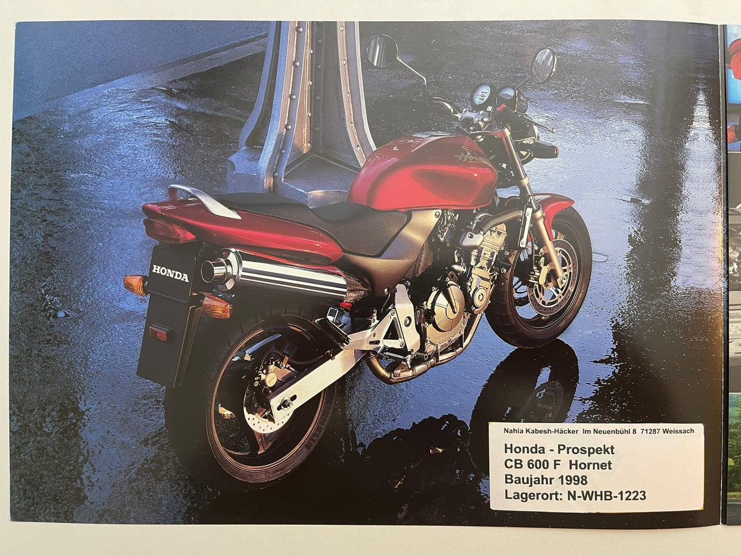 Prospekt Honda CB600F Hornet Bj. 1998 + Aufkleber