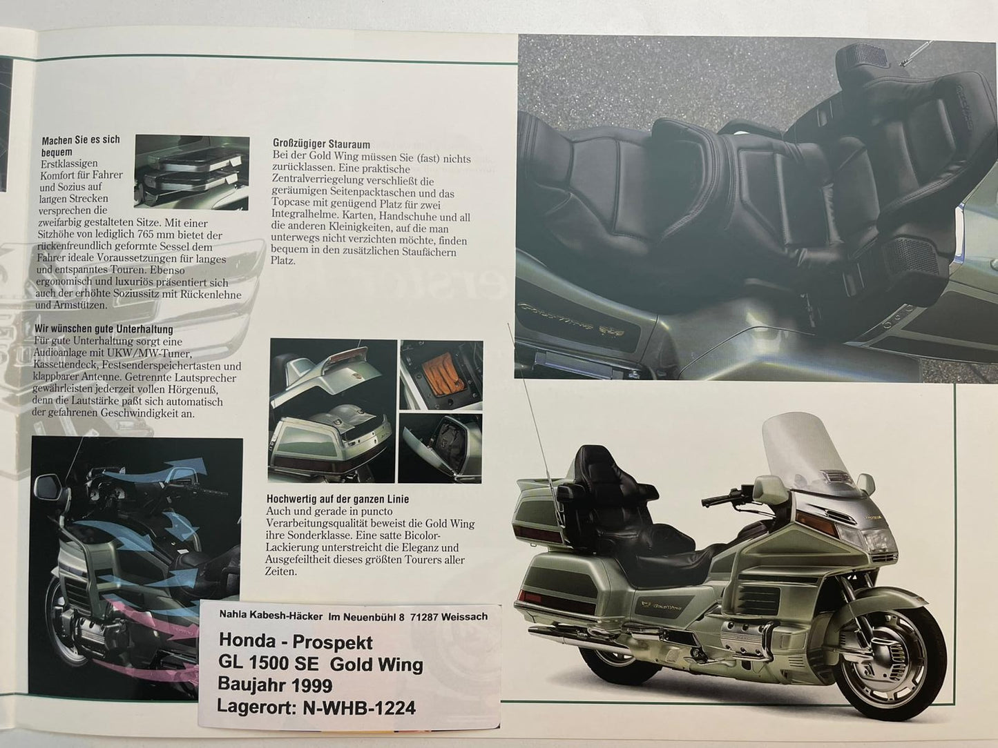 Prospekt Honda GL1500SE Gold Wing Bj. 1999 + Aufkleber