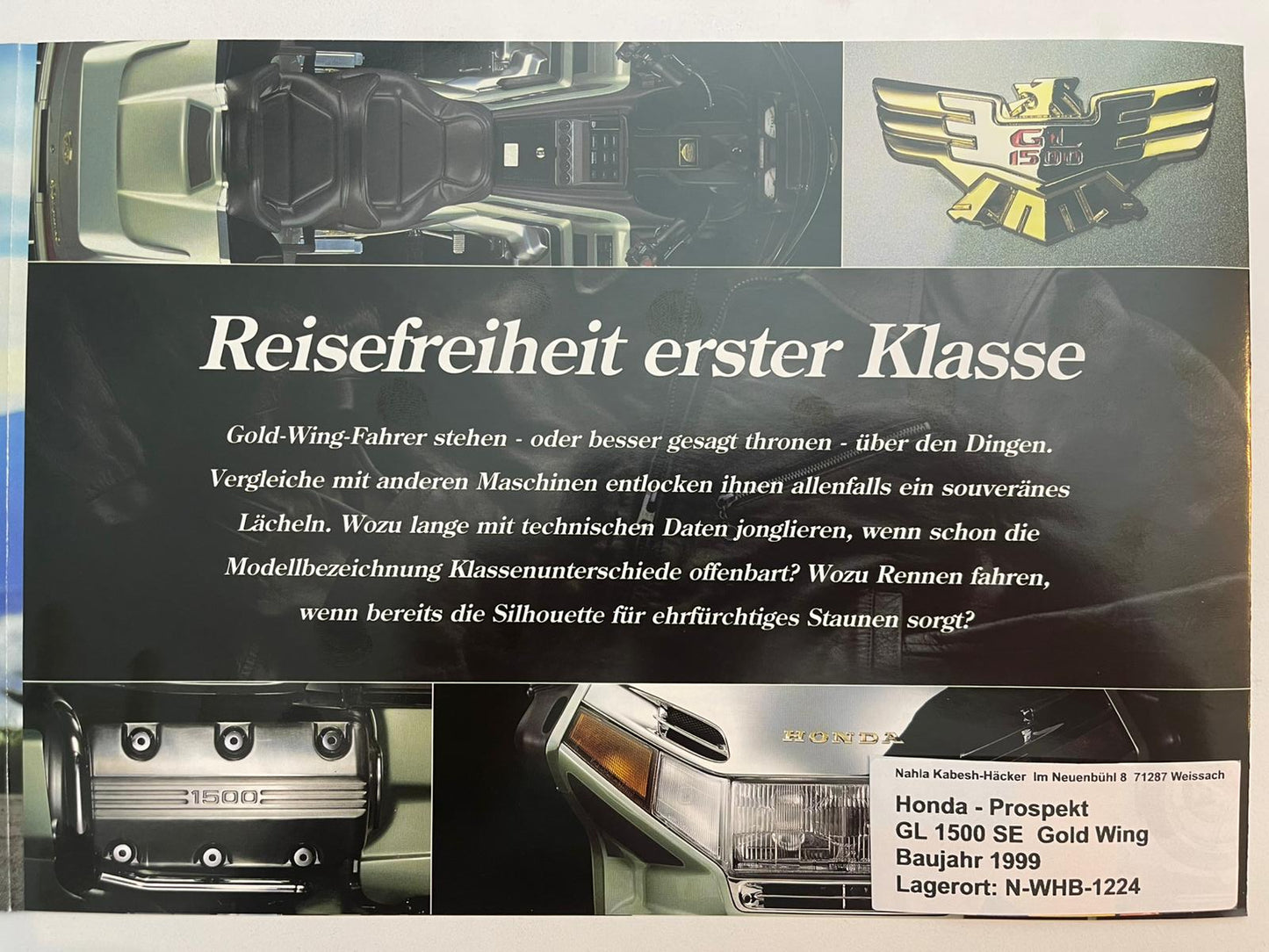Prospekt Honda GL1500SE Gold Wing Bj. 1999 + Aufkleber