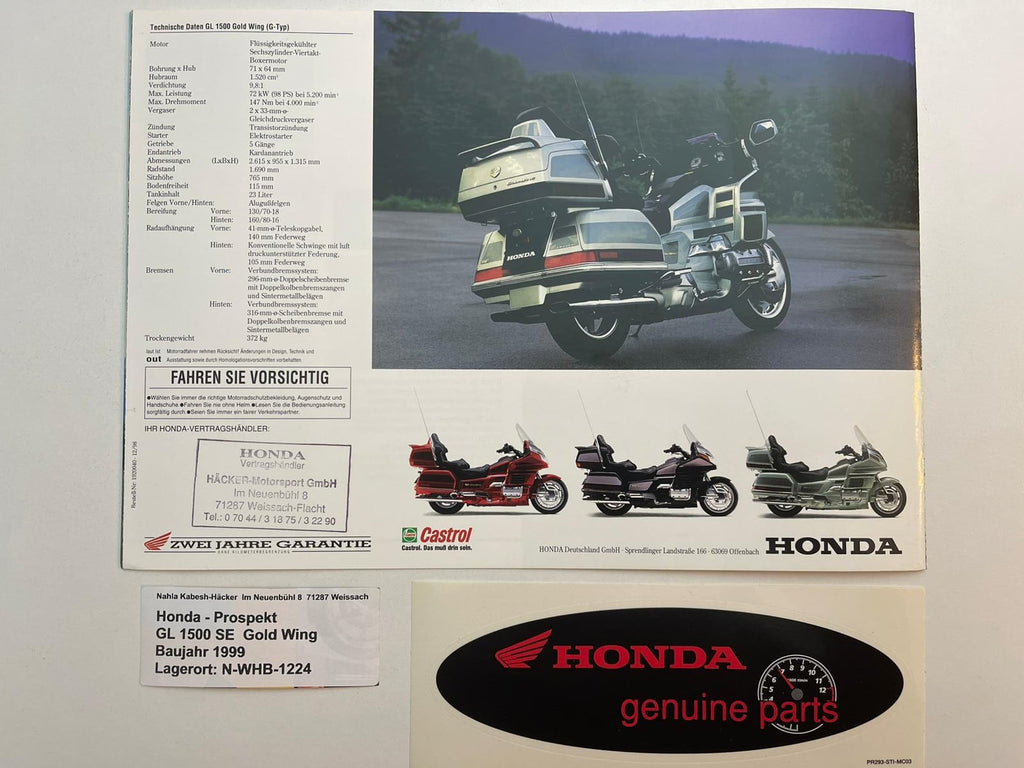 Prospekt Honda GL1500SE Gold Wing Bj. 1999 + Aufkleber