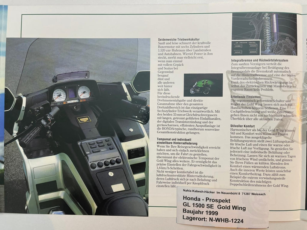 Prospekt Honda GL1500SE Gold Wing Bj. 1999 + Aufkleber