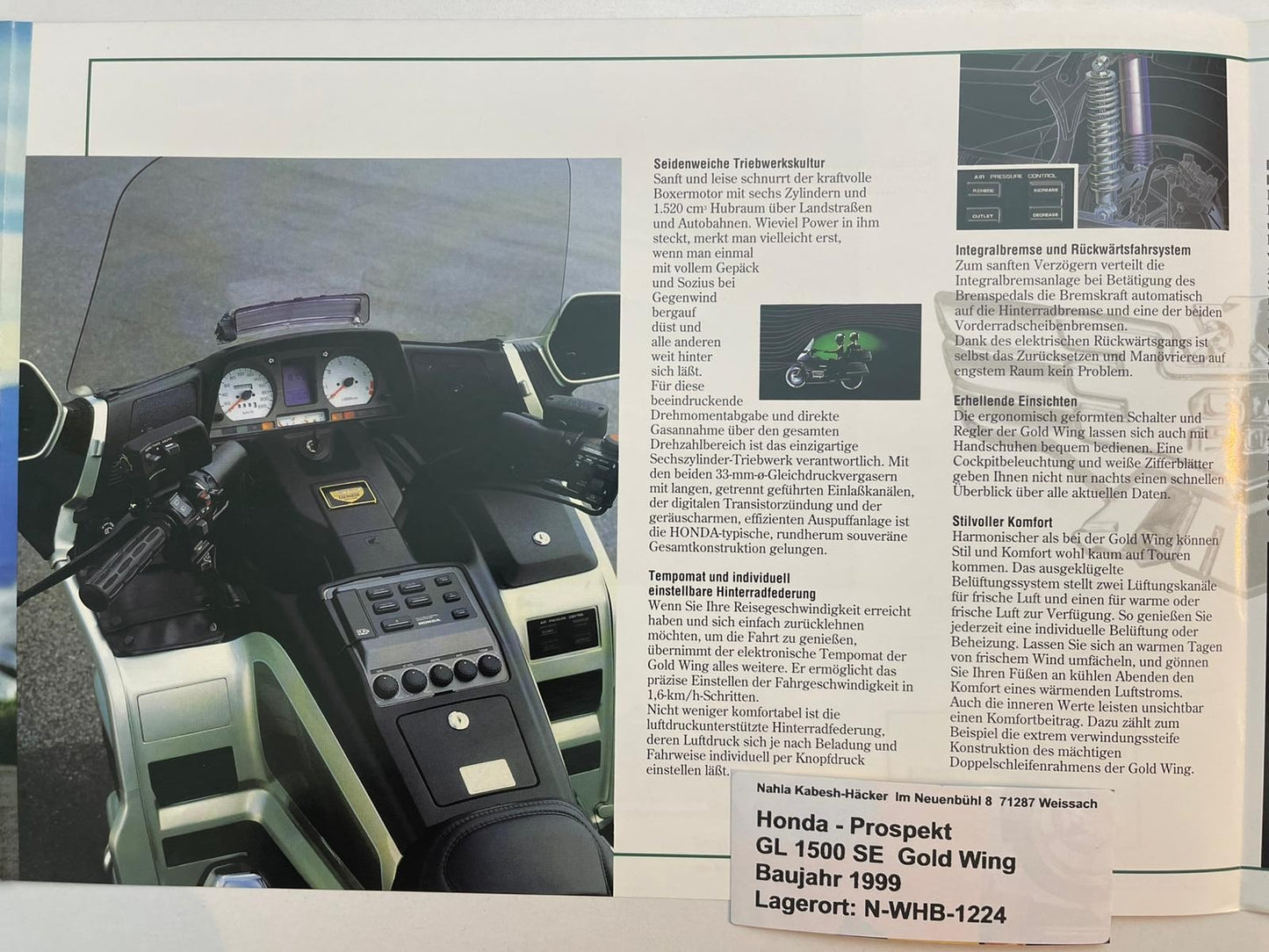 Prospekt Honda GL1500SE Gold Wing Bj. 1999 + Aufkleber