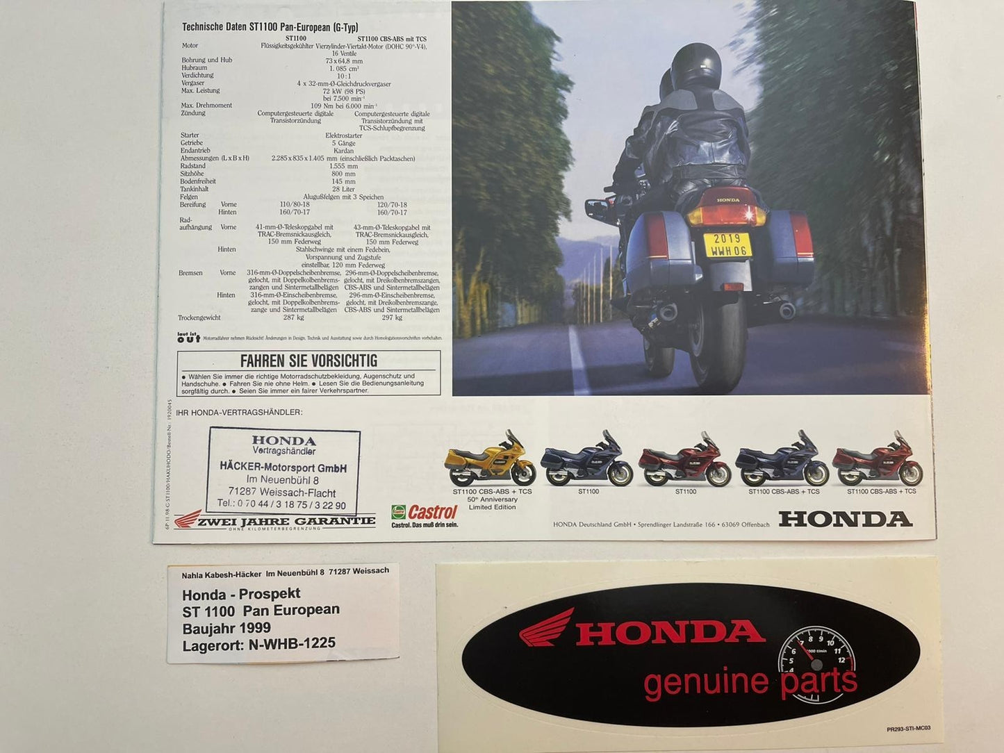 Prospekt Honda ST1100 ST 1100 A Pan European Bj. 1999 + Aufkleber