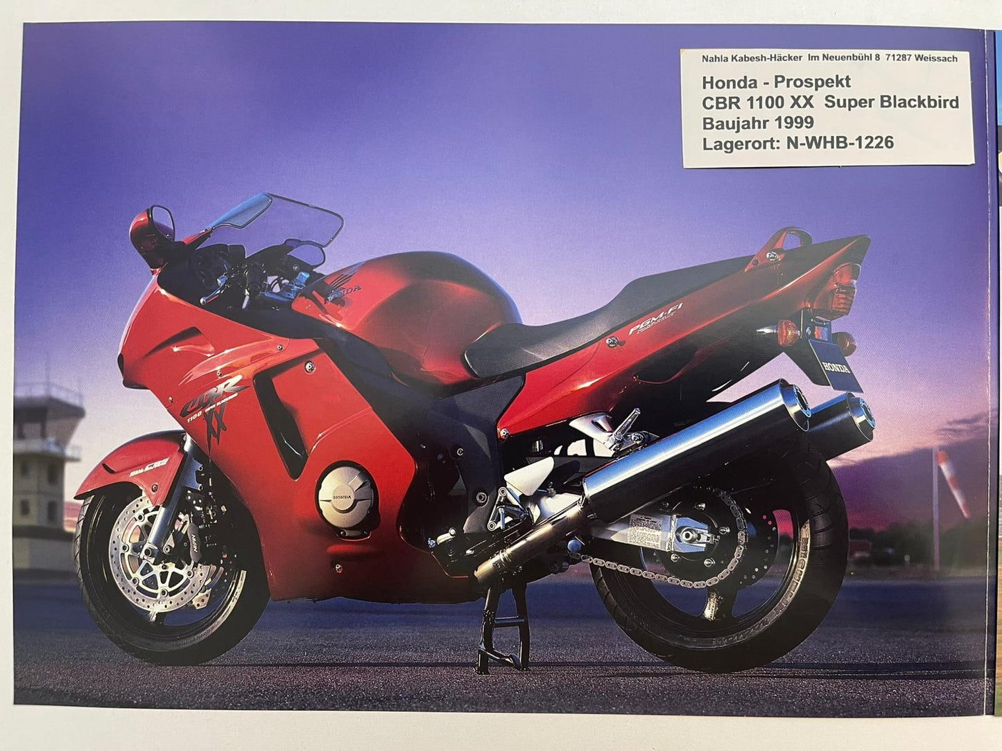 Prospekt Honda CBR1100XX Blackbird Bj. 1999 + Aufkleber