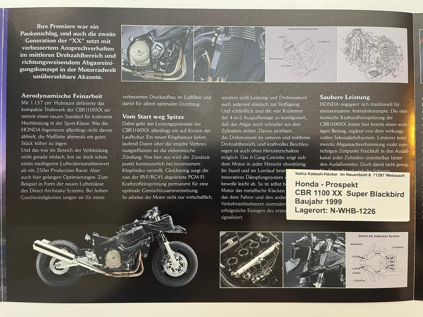Prospekt Honda CBR1100XX Blackbird Bj. 1999 + Aufkleber
