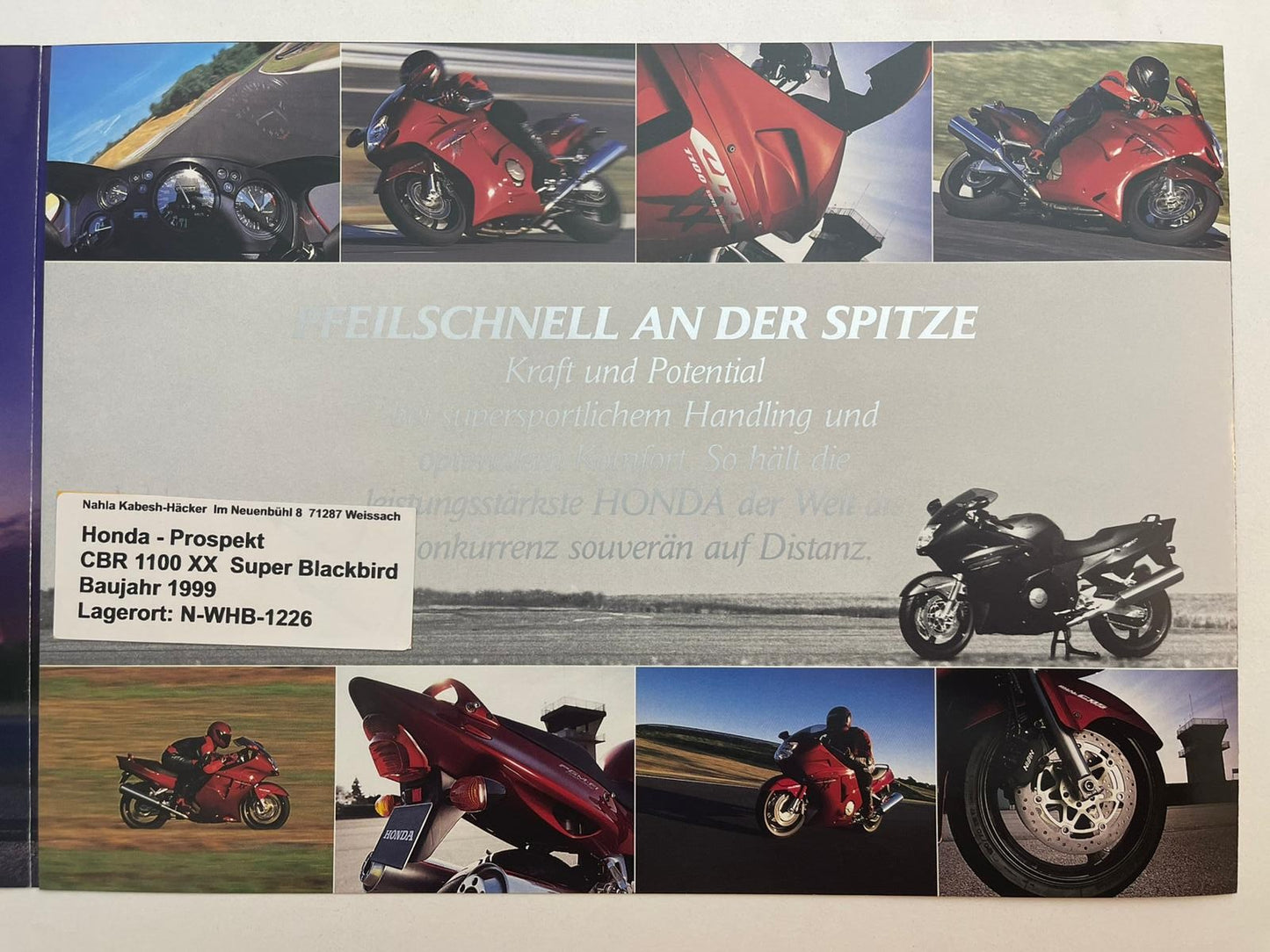 Prospekt Honda CBR1100XX Blackbird Bj. 1999 + Aufkleber