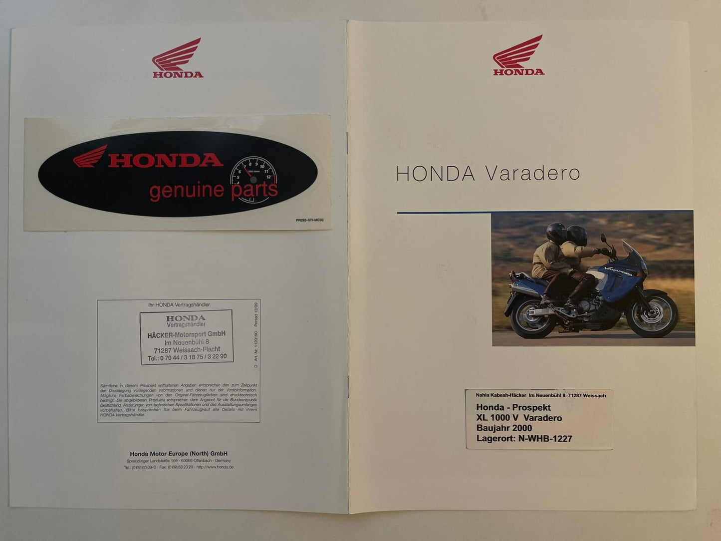 Prospekt Honda XL1000V Varadero Bj. 2000 + Aufkleber