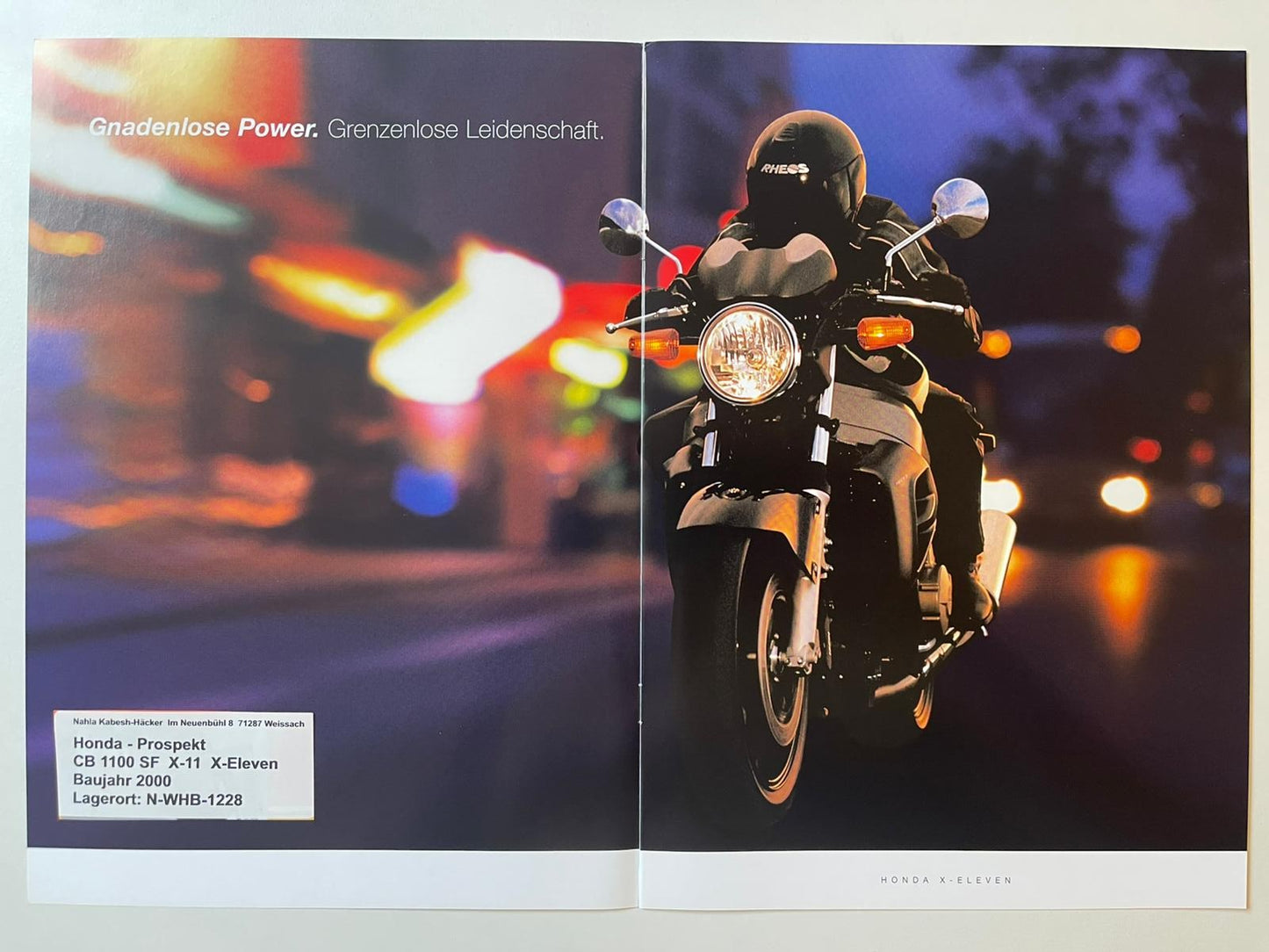 Prospekt Honda CB1100SF X-Eleven X-11 Bj. 2000 + Aufkleber