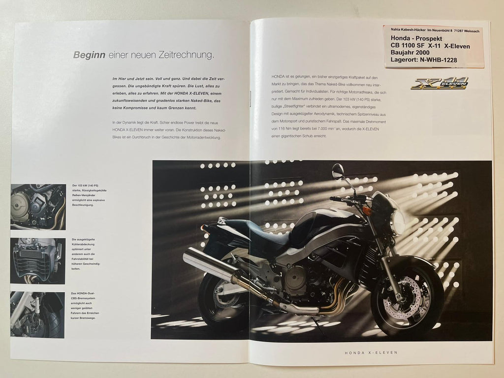 Prospekt Honda CB1100SF X-Eleven X-11 Bj. 2000 + Aufkleber