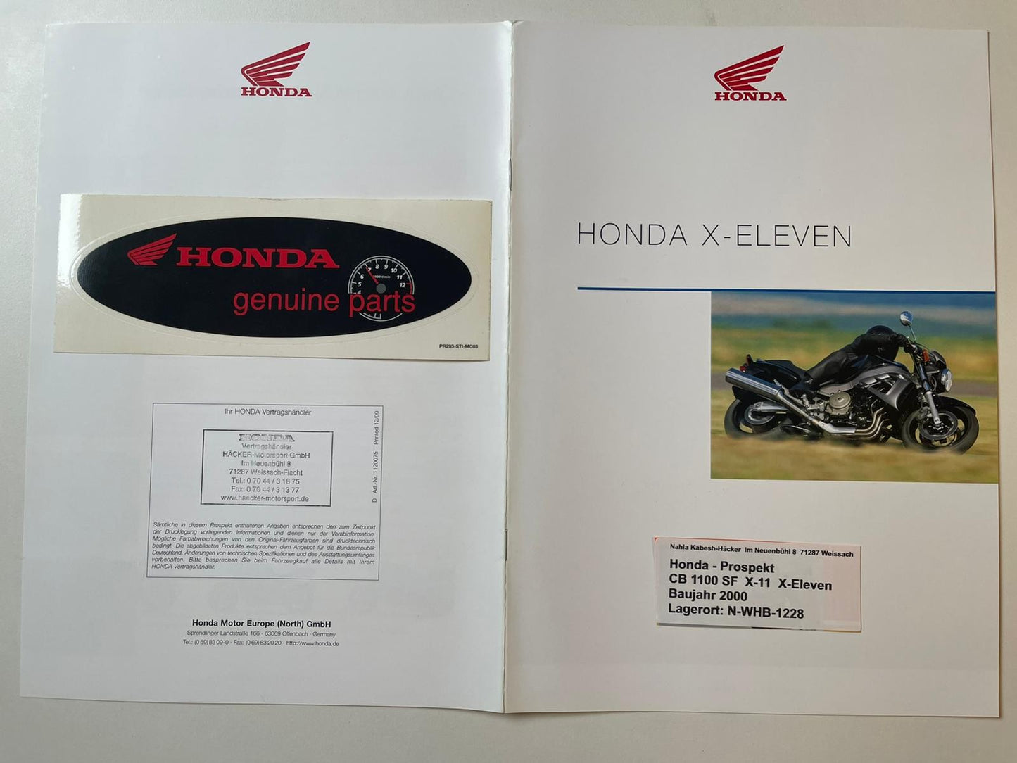 Prospekt Honda CB1100SF X-Eleven X-11 Bj. 2000 + Aufkleber