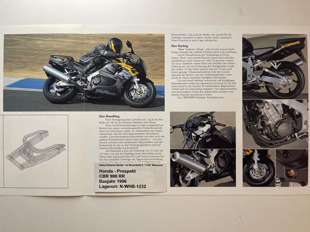 Prospekt Honda CBR900RR CBR 900 RR_Fire Blade Bj. 1996 + Aufkleber