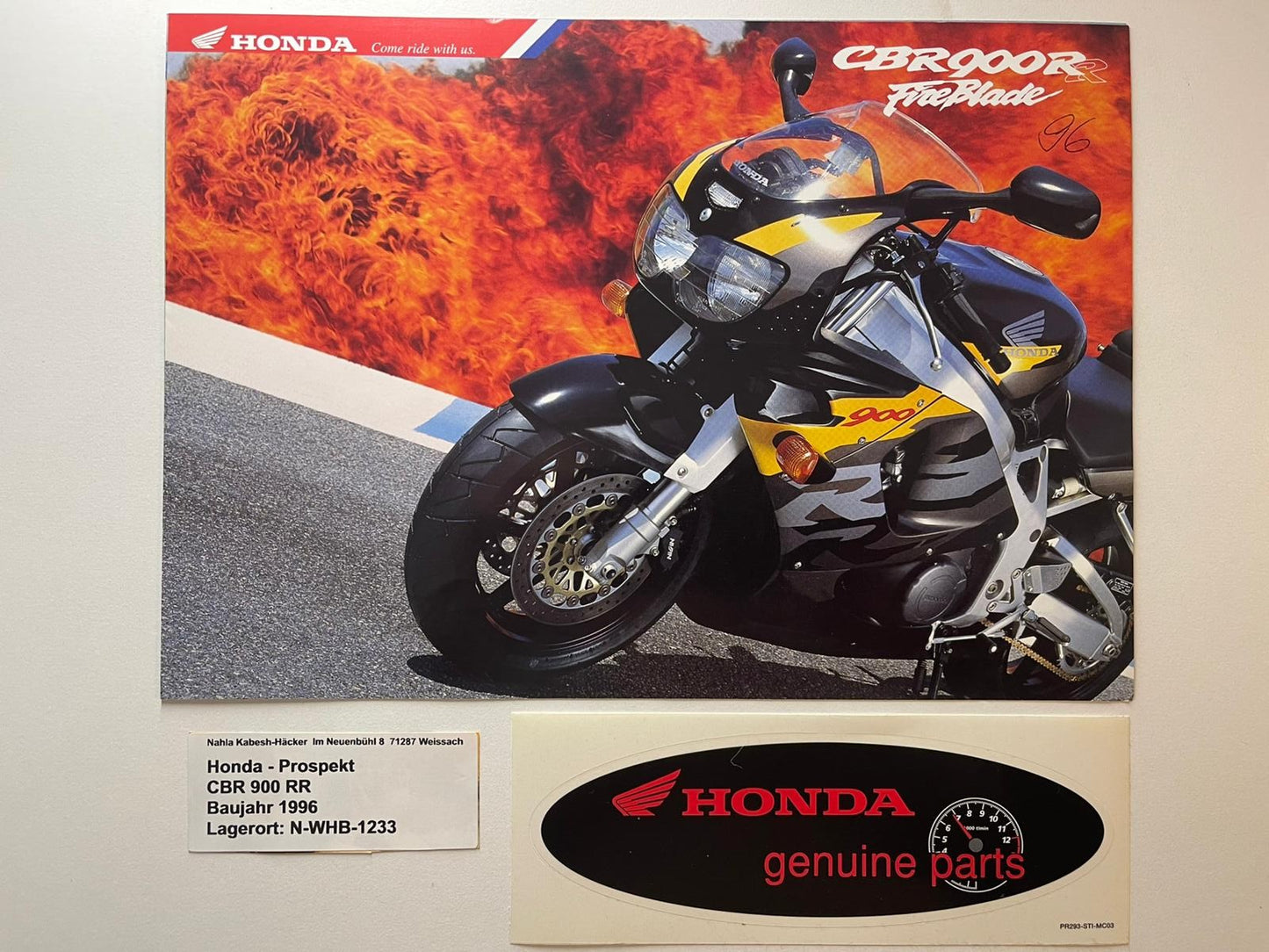 Prospekt Honda CBR900RR CBR 900 RR_Fire Blade Bj. 1996 + Aufkleber
