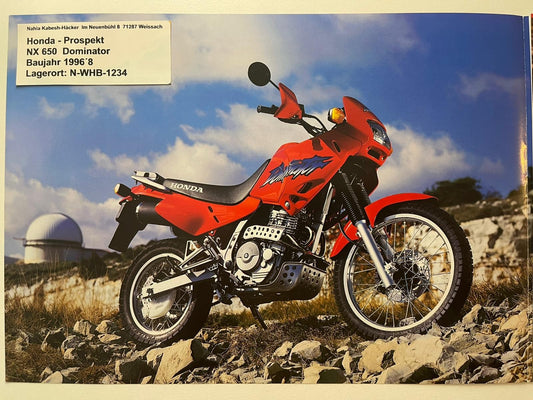Prospekt Honda NX650 NX 650 Dominator Baujahr 1998 + Aufkleber