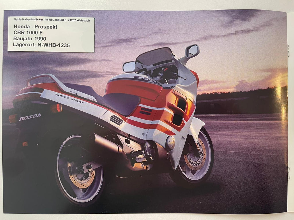 Prospekt Honda CBR1000F CBR 1000 F Baujahr 1990 + Aufkleber