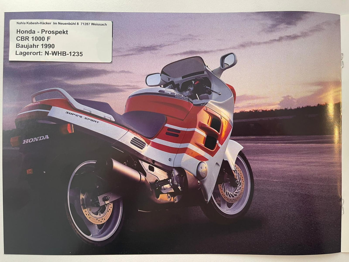 Prospekt Honda CBR1000F CBR 1000 F Baujahr 1990 + Aufkleber