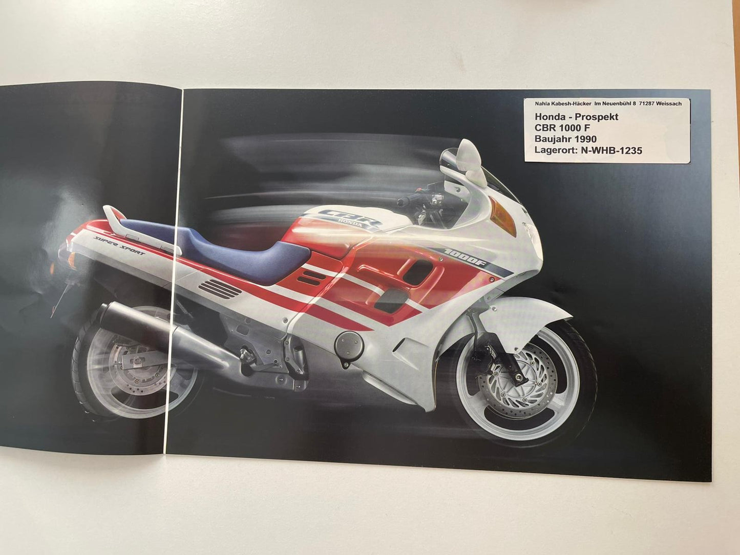 Prospekt Honda CBR1000F CBR 1000 F Baujahr 1990 + Aufkleber