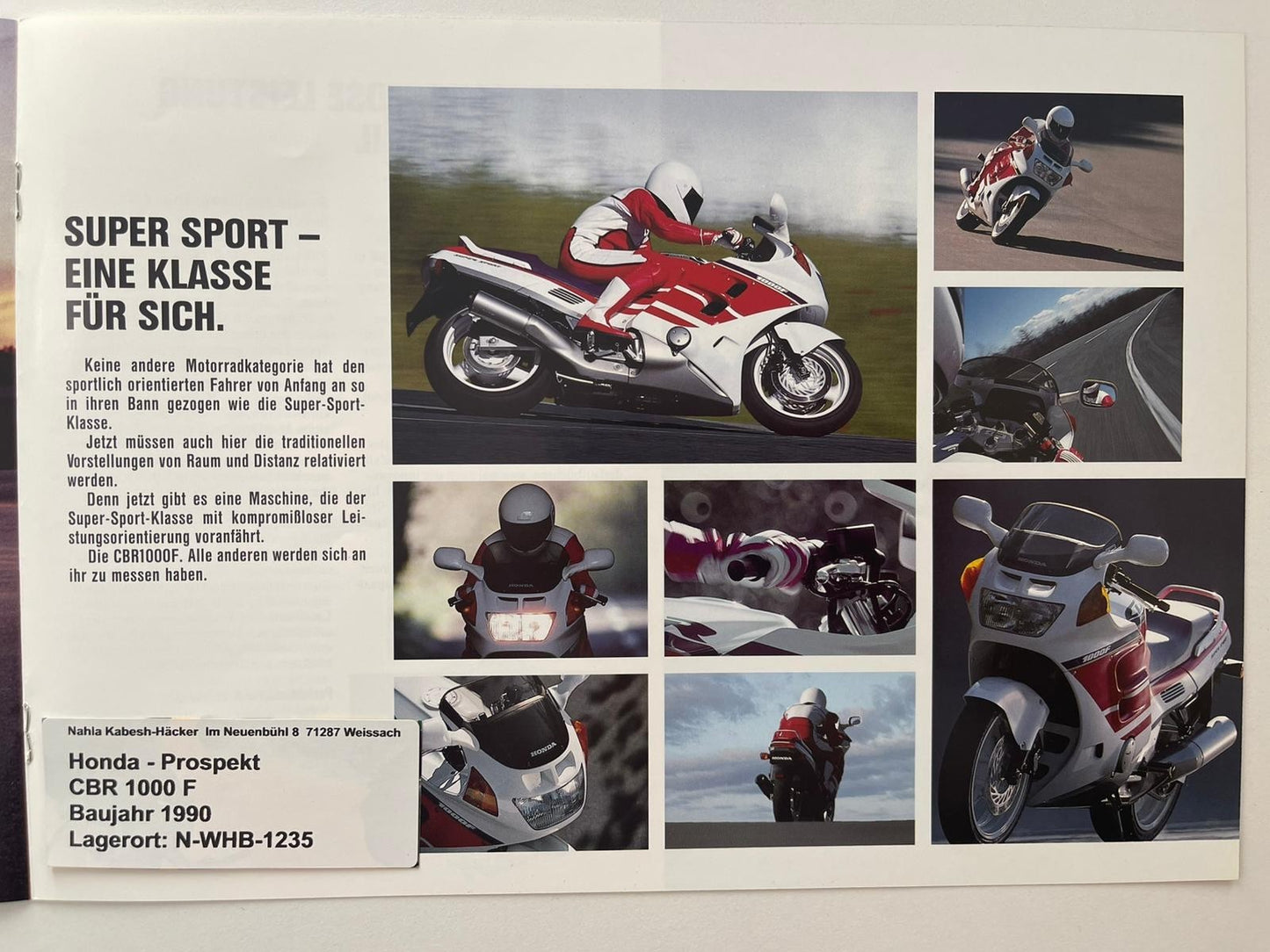 Prospekt Honda CBR1000F CBR 1000 F Baujahr 1990 + Aufkleber