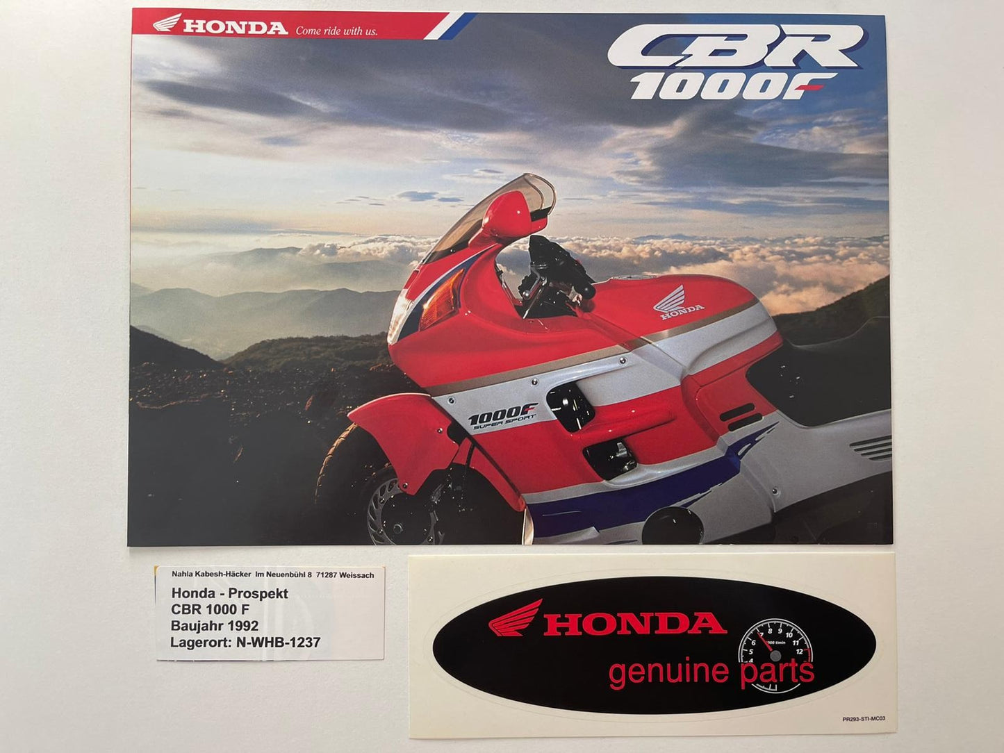 Prospekt Honda CBR1000F CBR 1000 F Baujahr 1992 + Aufkleber