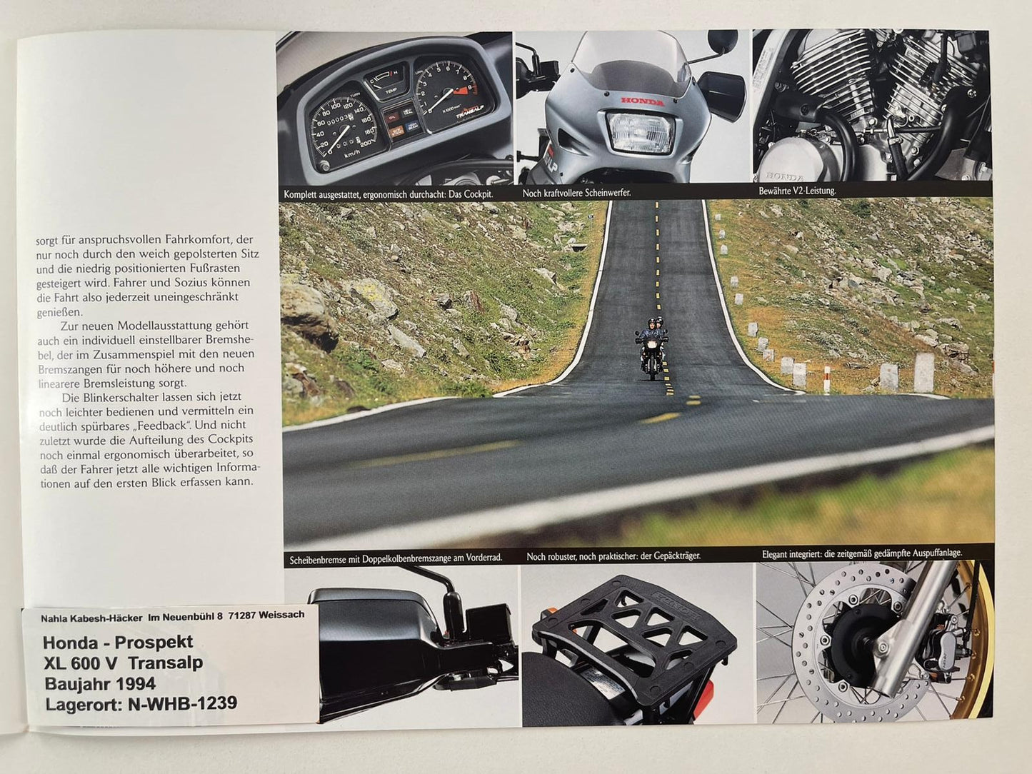 Prospekt Honda XL600V XL 600 V Transalp Baujahr 1994 + Aufkleber