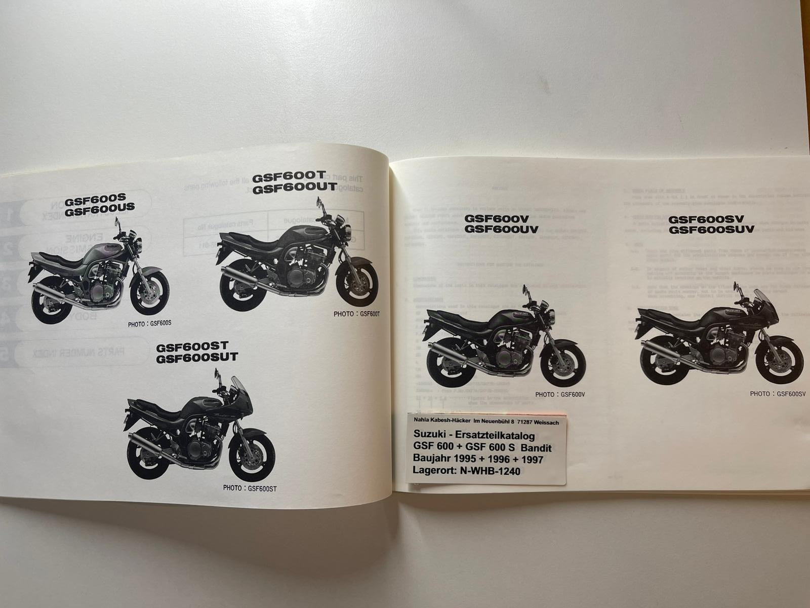 ERSATZTEILLISTE SUZUKI GSF600 GSF 600 S Bj. 1995 - 1996 Ersatzteilliste