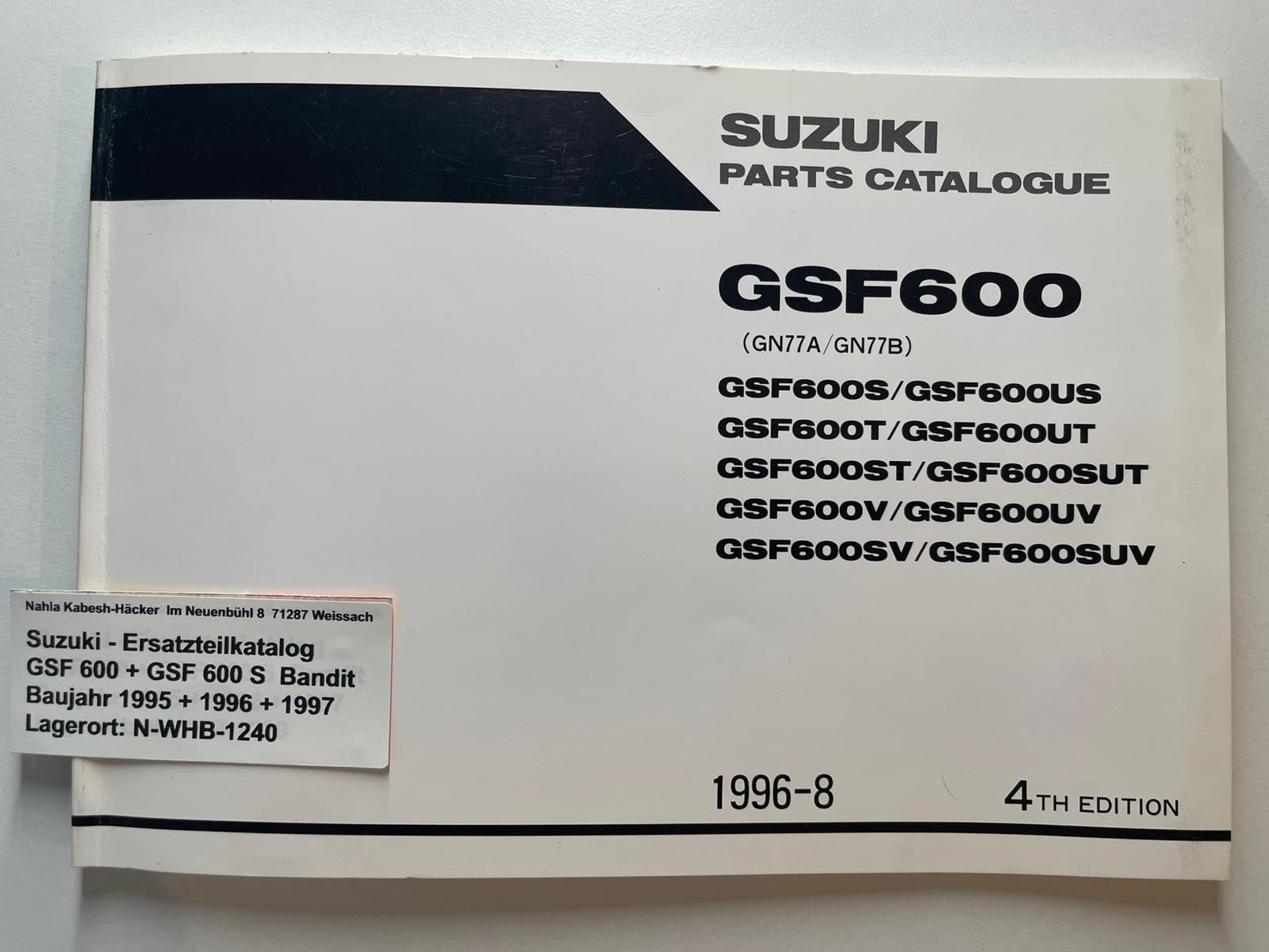 ERSATZTEILLISTE SUZUKI GSF600 GSF 600 S Bj. 1995 - 1996 Ersatzteilliste