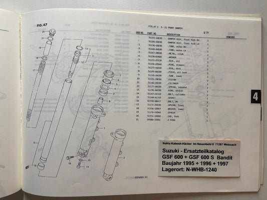 ERSATZTEILLISTE SUZUKI GSF600 GSF 600 S Bj. 1995 - 1996 Ersatzteilliste