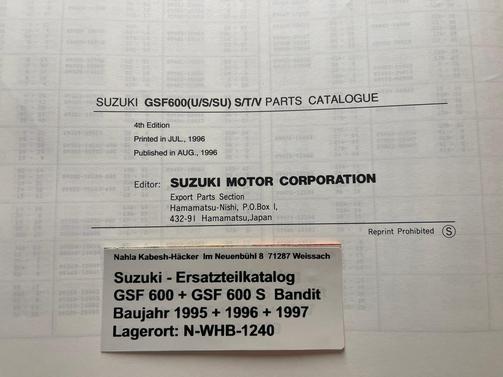 ERSATZTEILLISTE SUZUKI GSF600 GSF 600 S Bj. 1995 - 1996 Ersatzteilliste