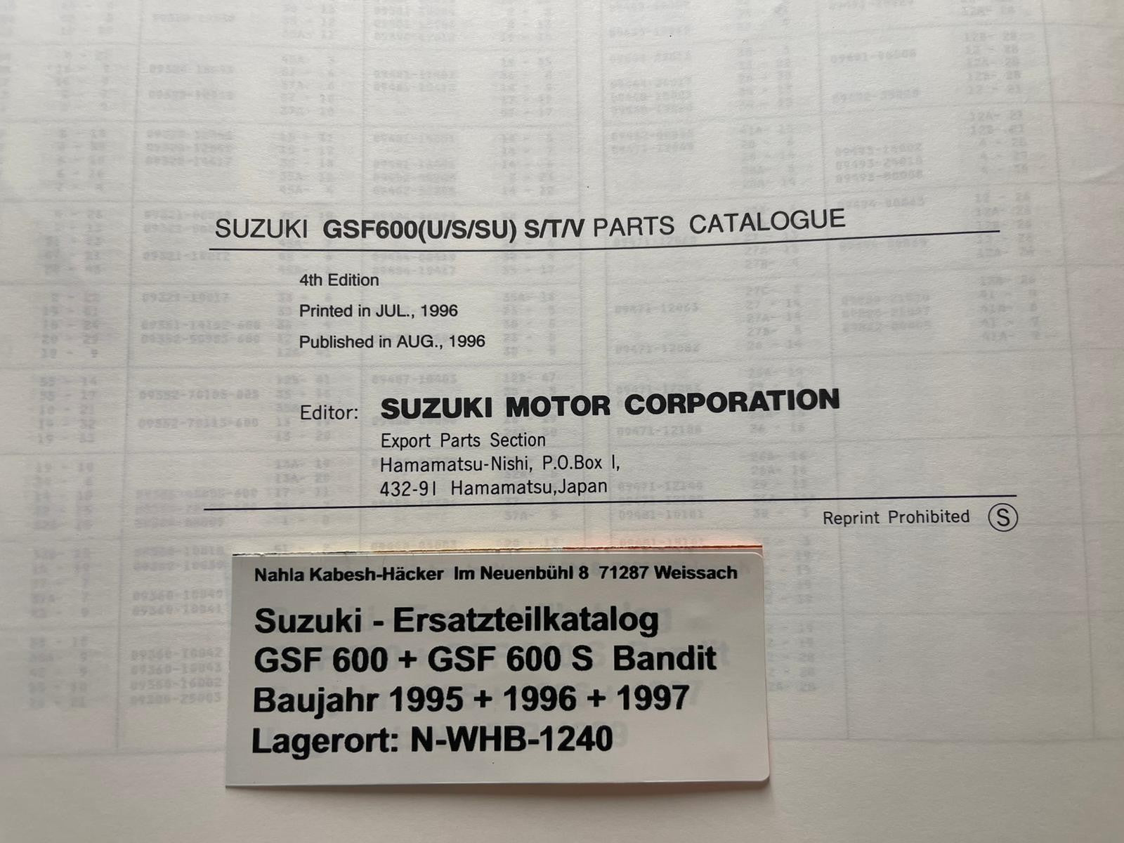 ERSATZTEILLISTE SUZUKI GSF600 GSF 600 S Bj. 1995 - 1996 Ersatzteilliste