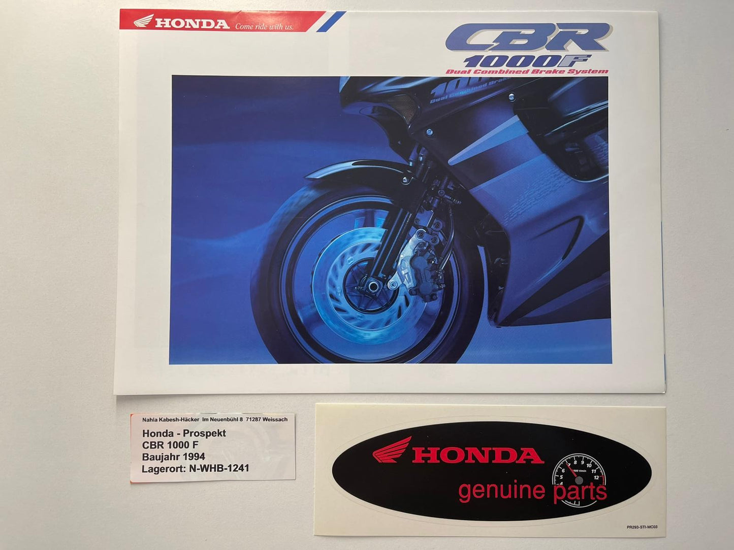 Prospekt Honda CBR1000F CBR 1000 F Baujahr 1994 + Aufkleber
