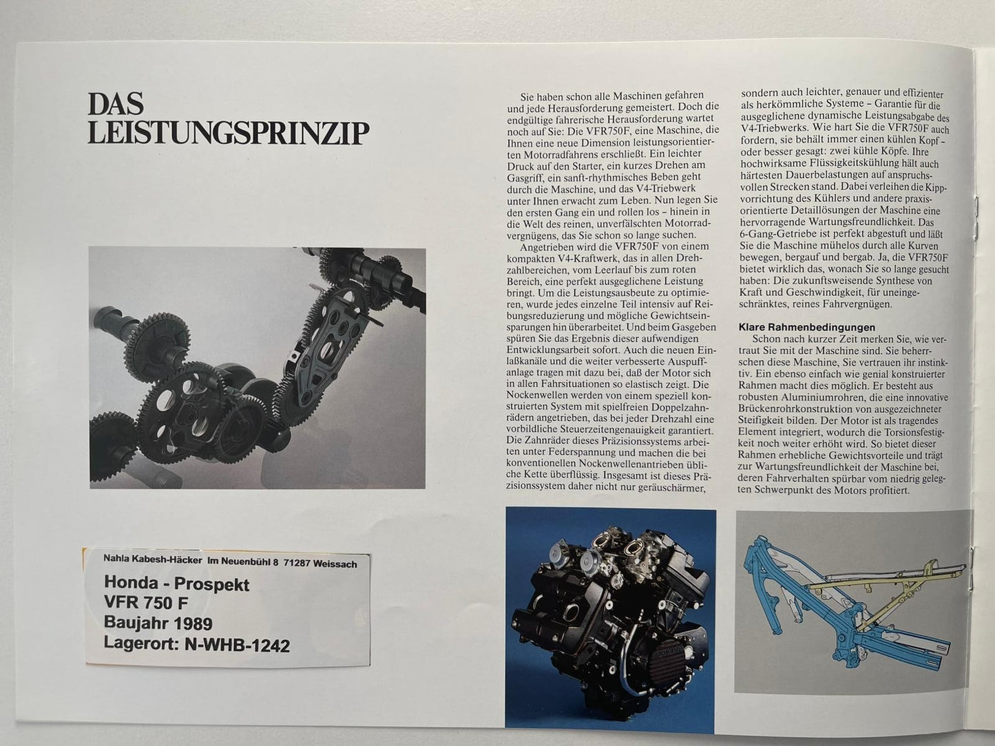 Prospekt Honda VFR750F VFR 750 F Bj. 1989 + Aufkleber