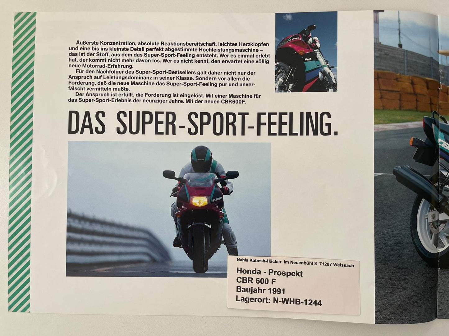 Prospekt Honda CBR600F CBR 600 F Baujahr 1991 + Aufkleber