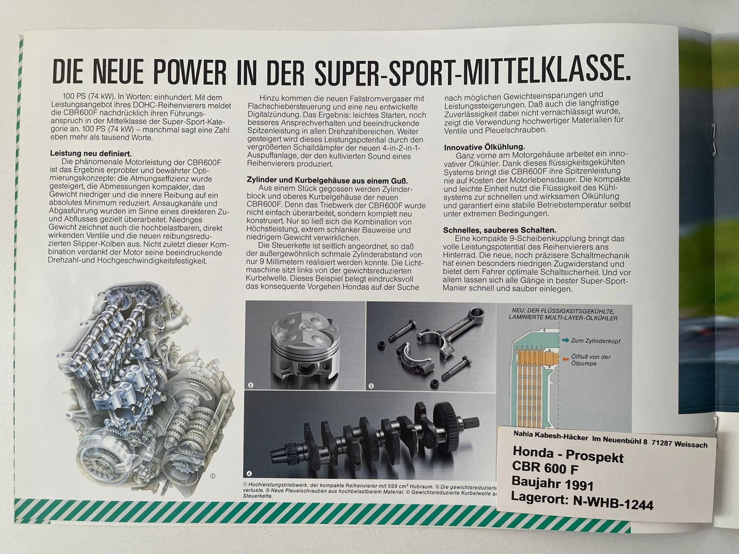 Prospekt Honda CBR600F CBR 600 F Baujahr 1991 + Aufkleber