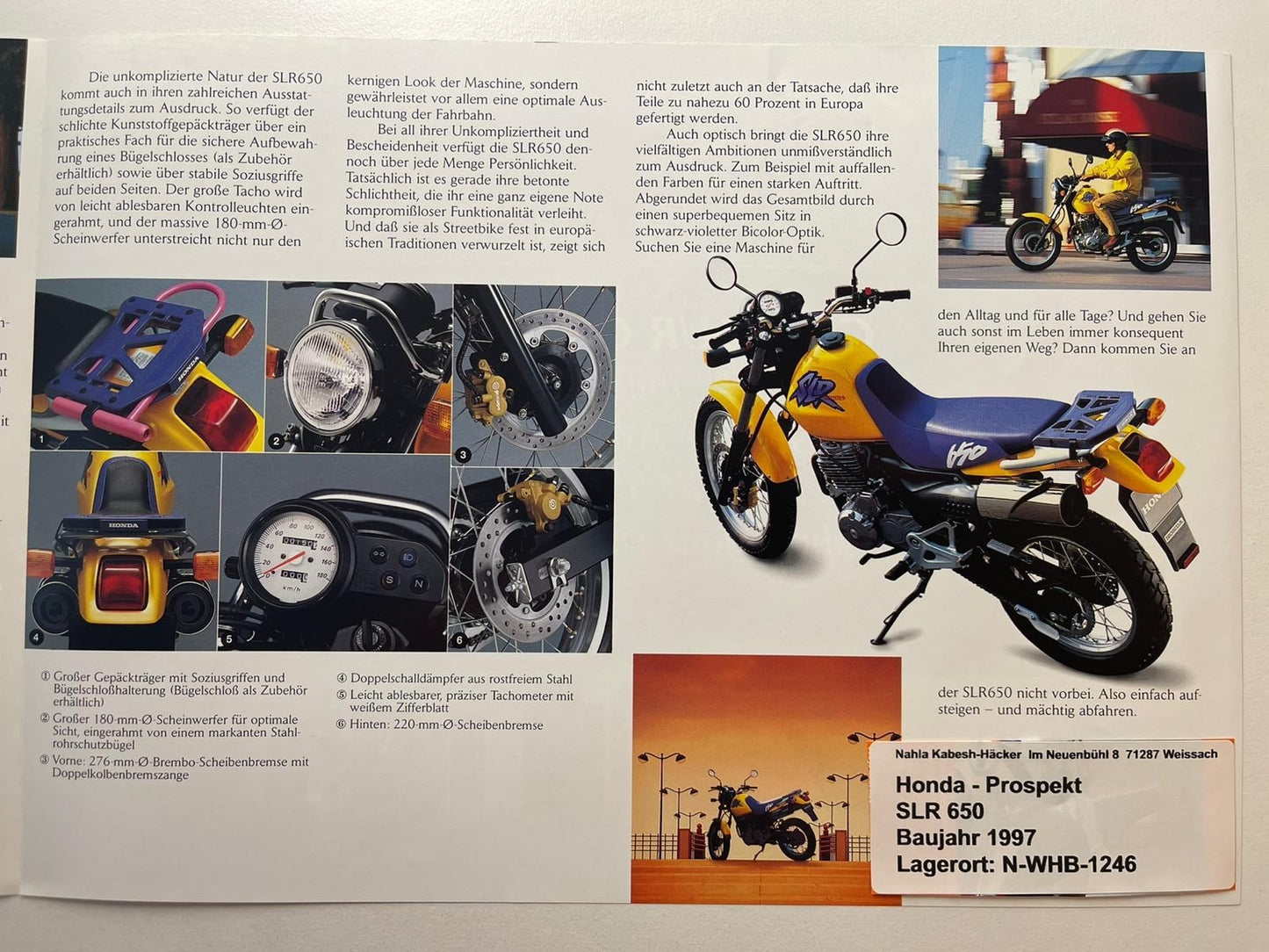 Prospekt Honda SLR650 SLR 650 Baujahr 1997 + Aufkleber