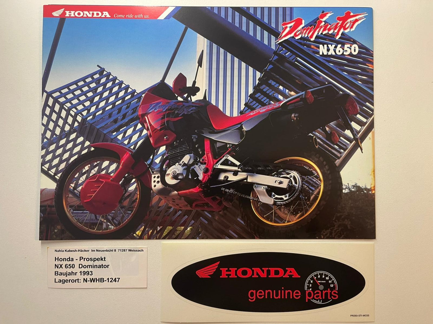 Prospekt Honda NX650 NX 650 Dominator Baujahr 1993 + Aufkleber