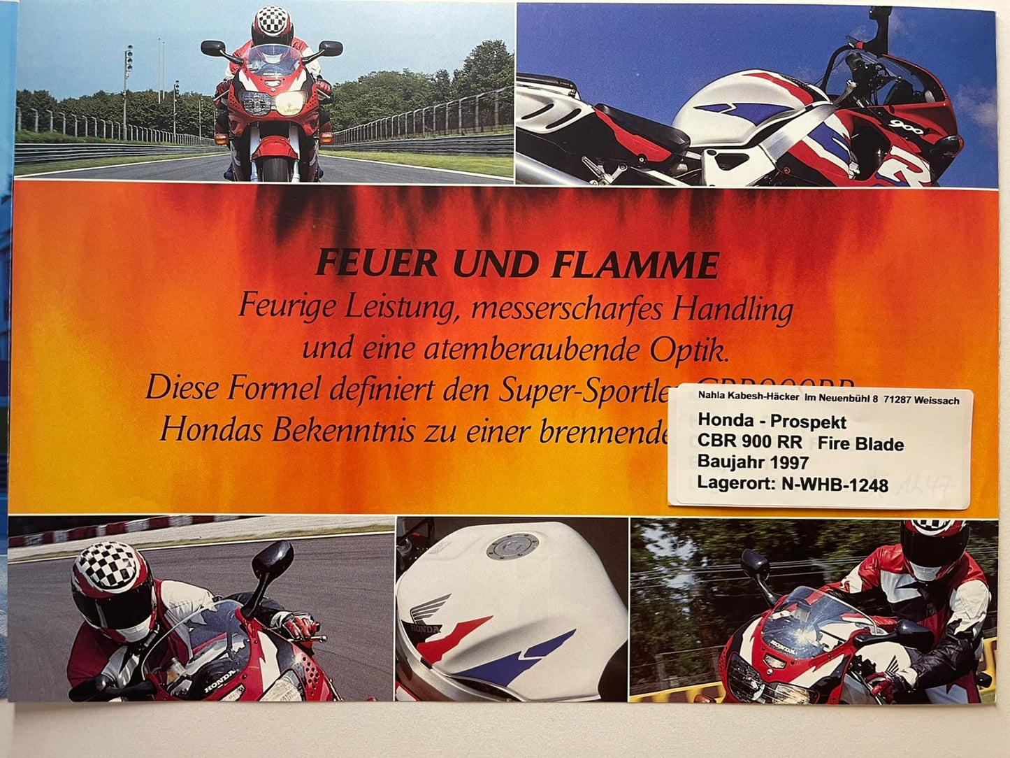 Prospekt Honda CBR900RR CBR 900 RR Fire Blade Baujahr 1997 + Aufkleber