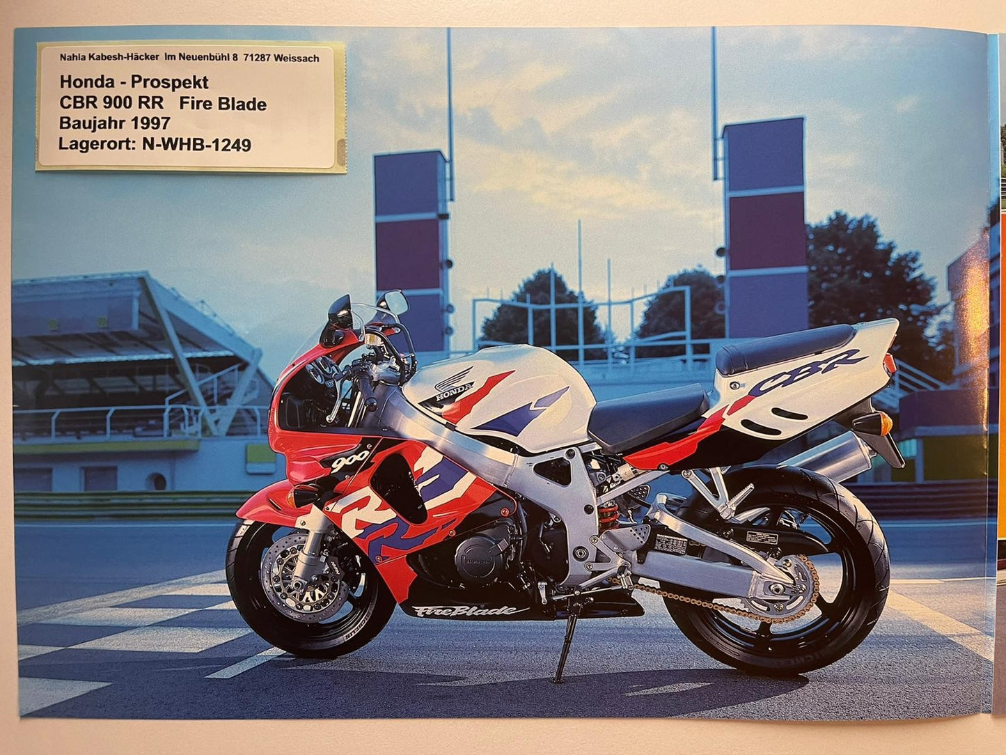 Prospekt Honda CBR900RR CBR 900 RR Fire Blade Baujahr 1997 + Aufkleber