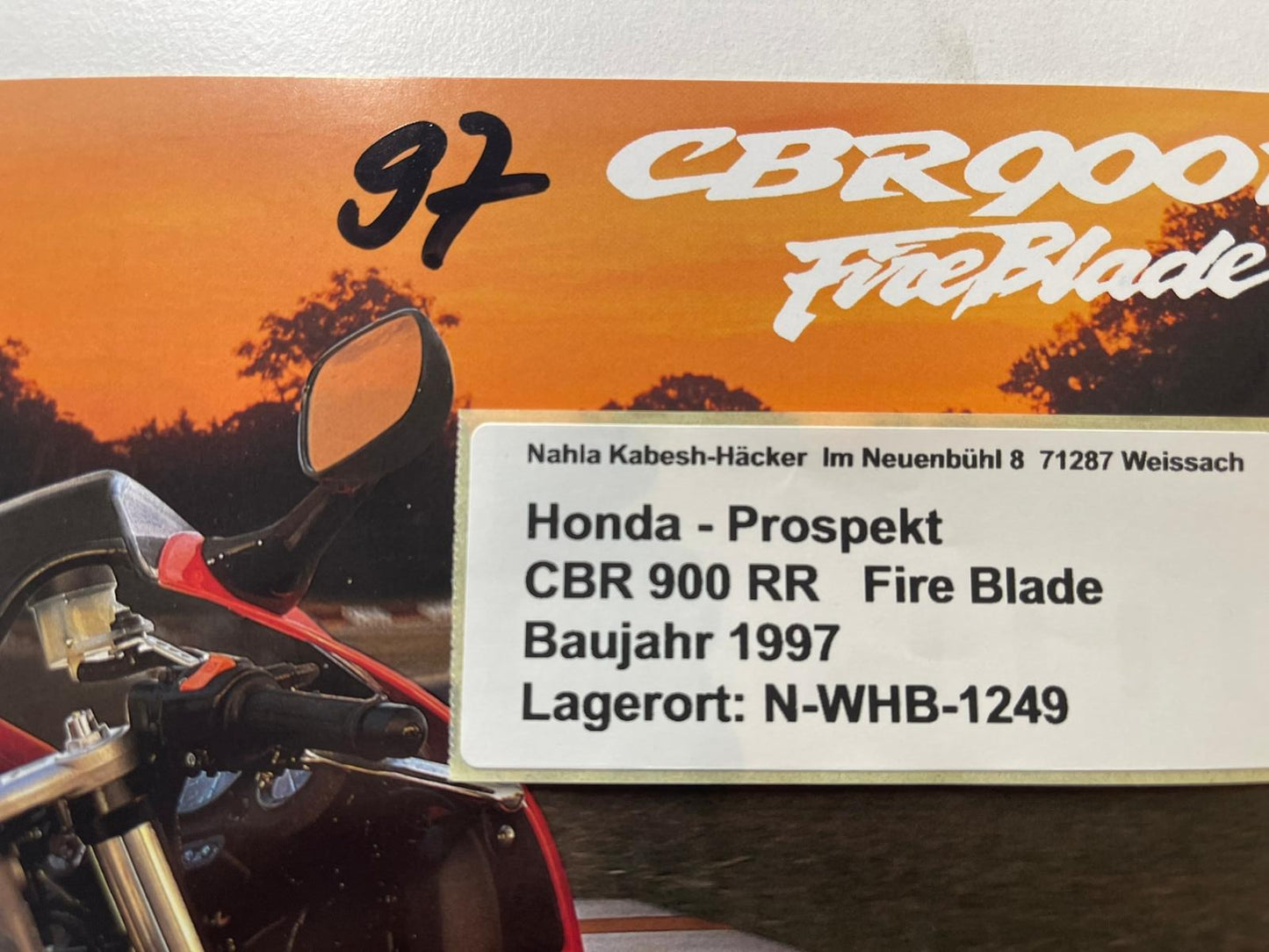Prospekt Honda CBR900RR CBR 900 RR Fire Blade Baujahr 1997 + Aufkleber
