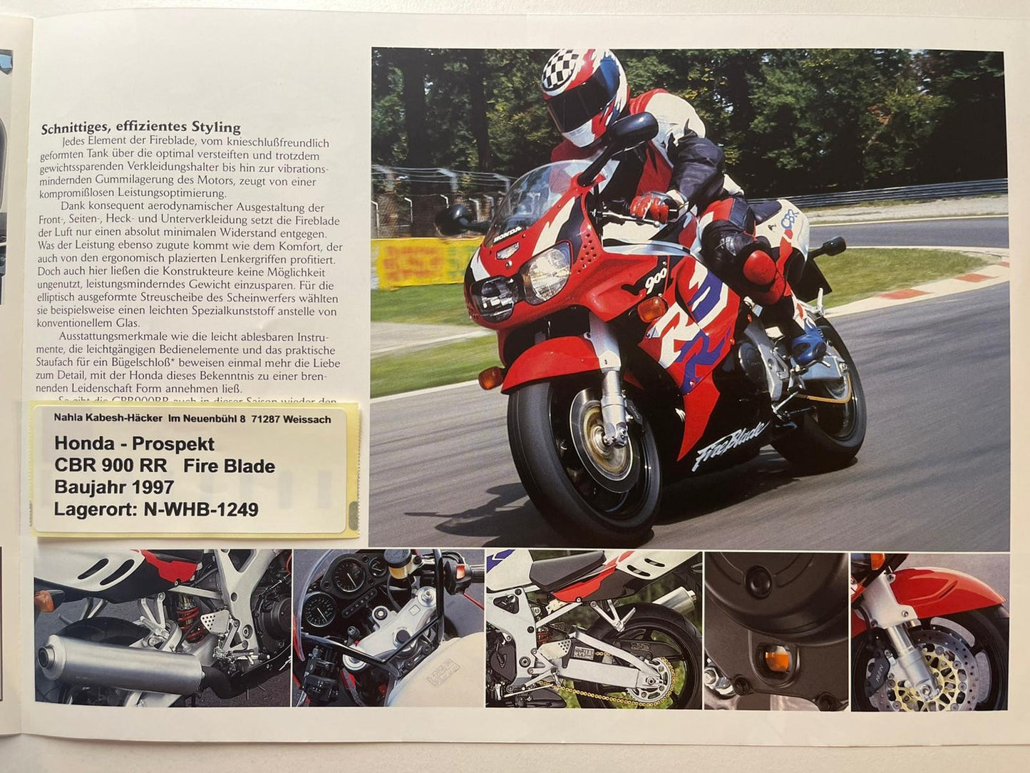 Prospekt Honda CBR900RR CBR 900 RR Fire Blade Baujahr 1997 + Aufkleber