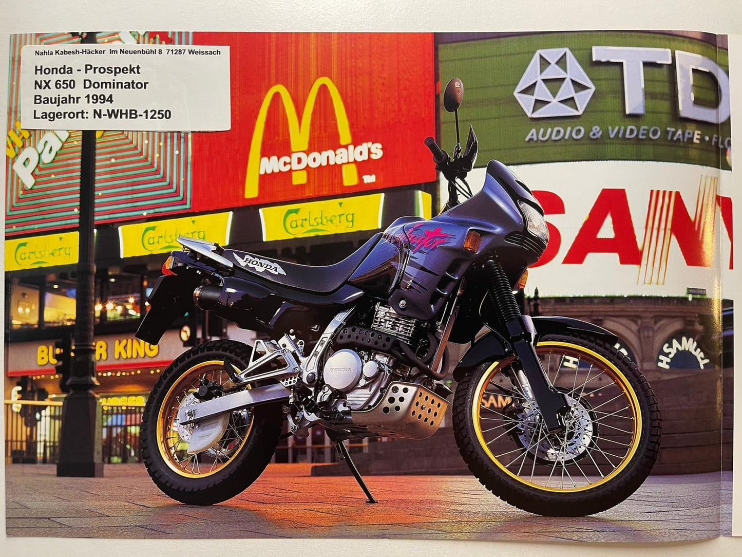 Prospekt Honda NX650 NX 650 Dominator Baujahr 1994 + Aufkleber