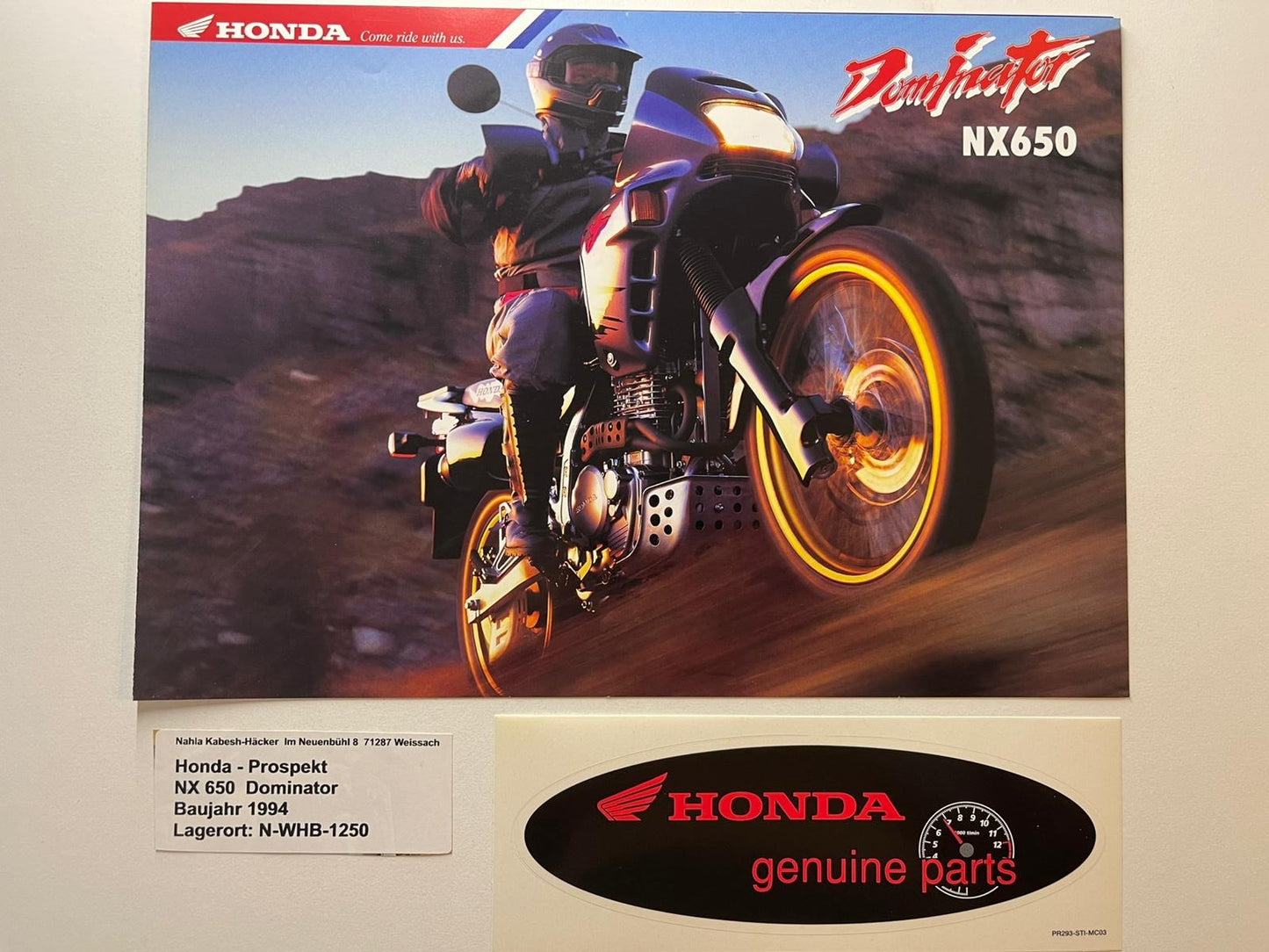 Prospekt Honda NX650 NX 650 Dominator Baujahr 1994 + Aufkleber