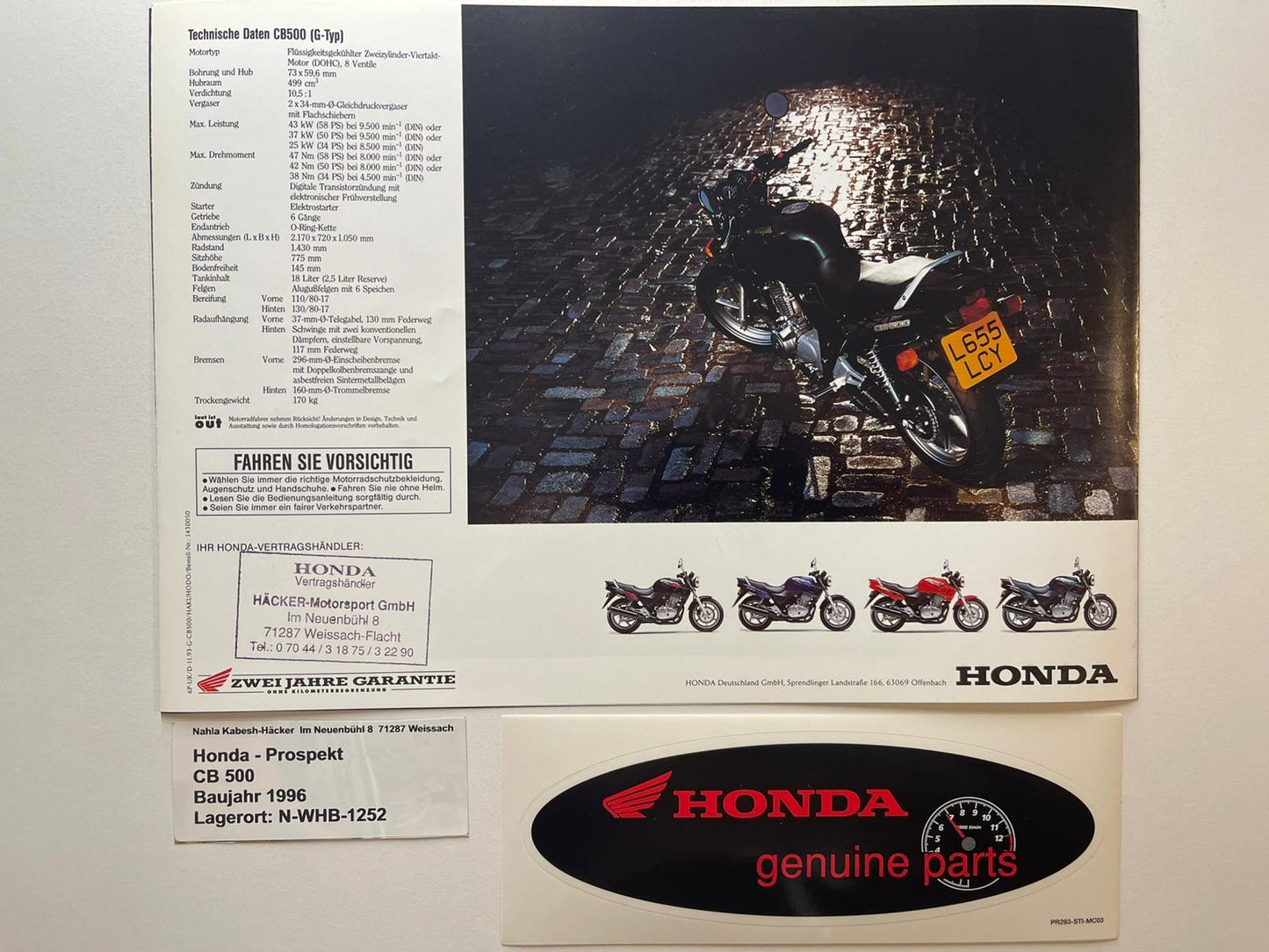 Prospekt Honda CB500 CB 500 Baujahr 1996 + Aufkleber