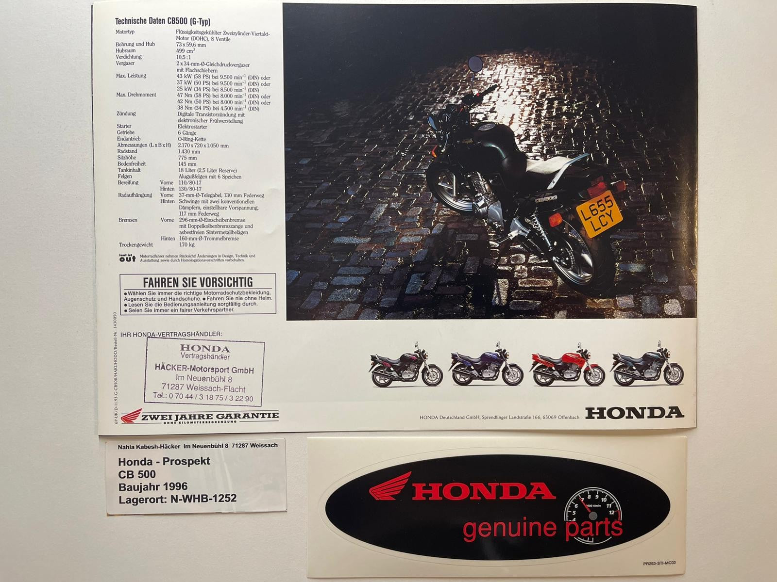 Prospekt Honda CB500 CB 500 Baujahr 1996 + Aufkleber