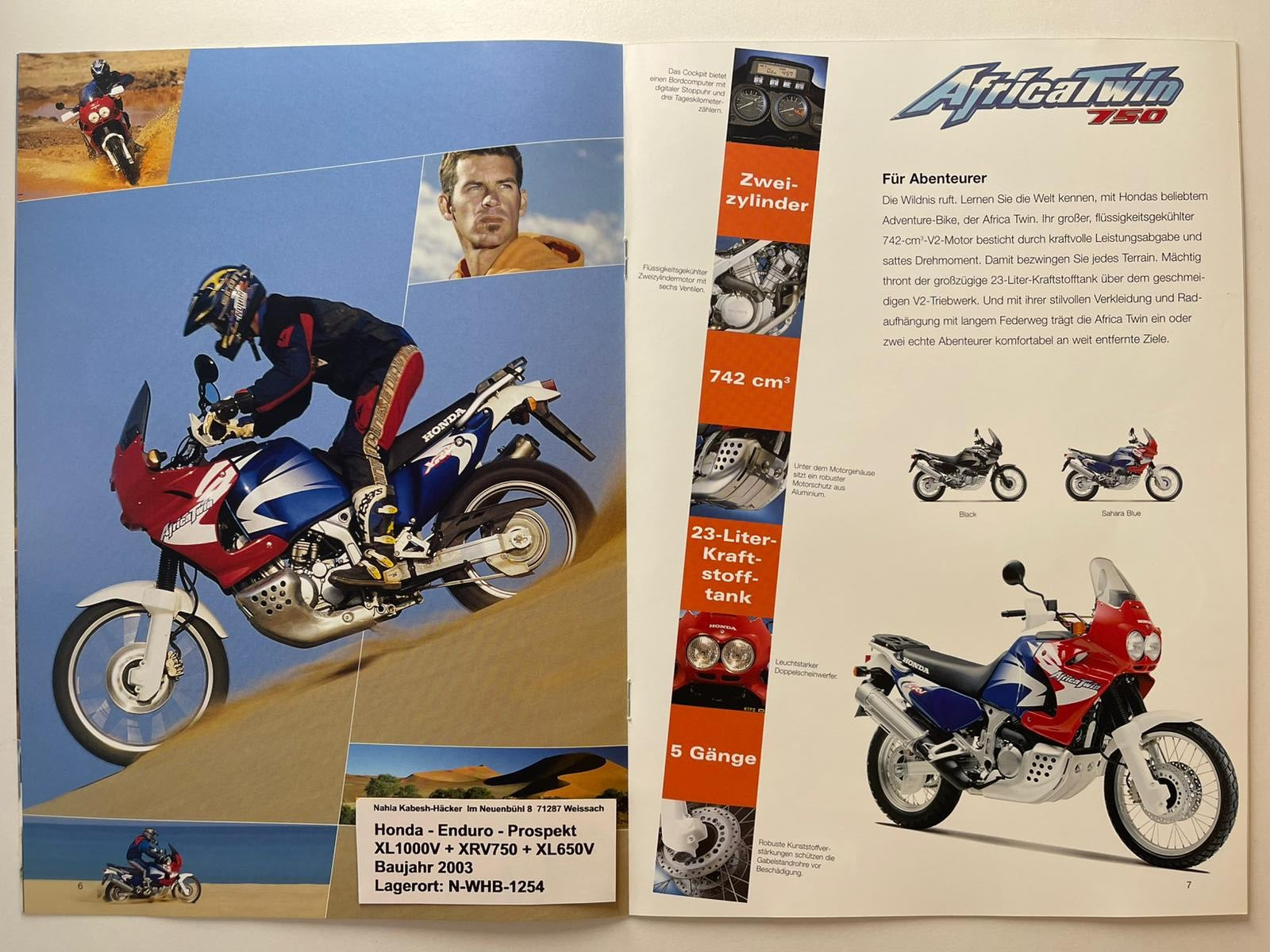 Sammel Prospekt Honda XL1000V Varadero Bj. 2003 + Aufkleber