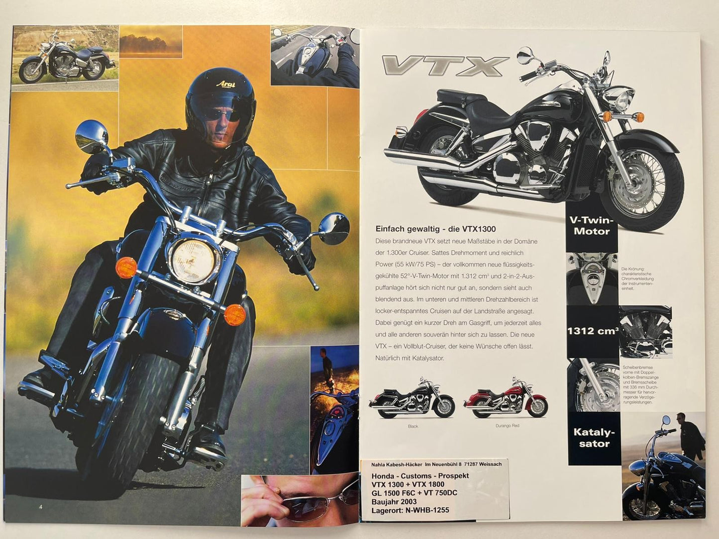 Prospekt Honda GL1500C Valkyrie F6C Gl 1500 C Baujahr 2003 + Aufkleber