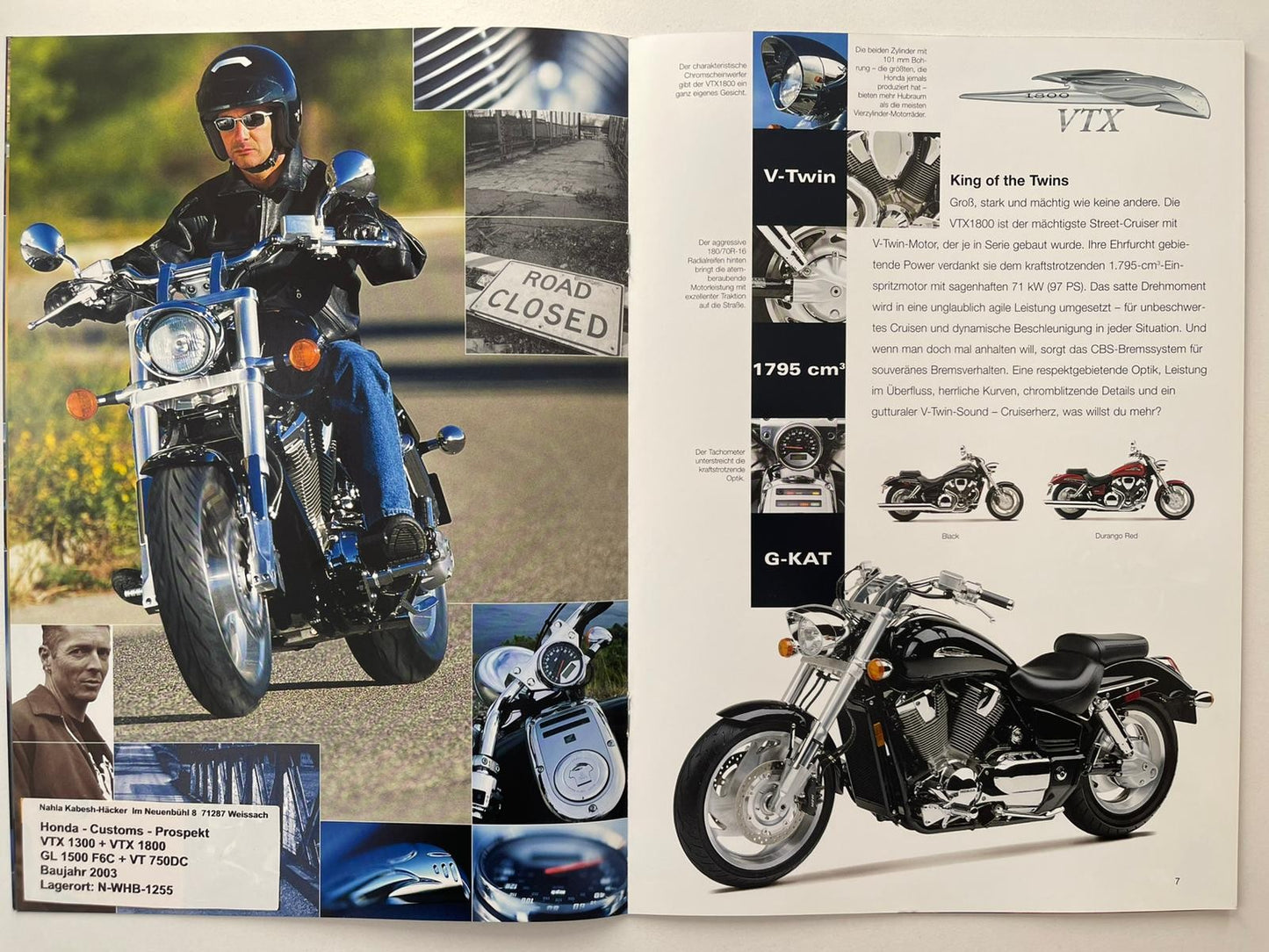 Prospekt Honda GL1500C Valkyrie F6C Gl 1500 C Baujahr 2003 + Aufkleber