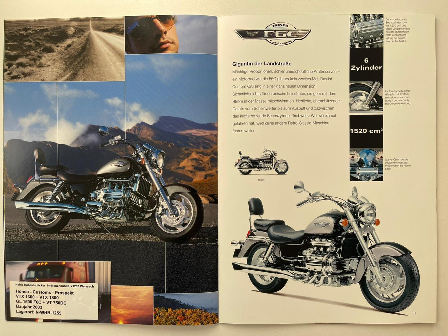 Prospekt Honda GL1500C Valkyrie F6C Gl 1500 C Baujahr 2003 + Aufkleber