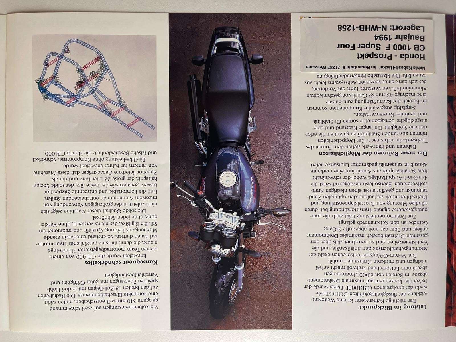Prospekt Honda CB1000F CB 1000 F Super Four Baujahr 1994 + Aufkleber