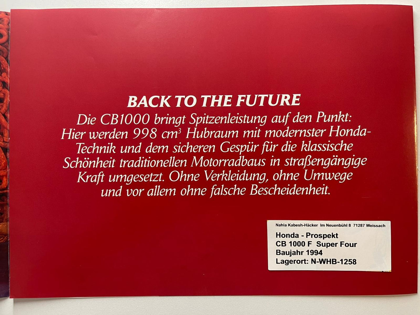 Prospekt Honda CB1000F CB 1000 F Super Four Baujahr 1994 + Aufkleber